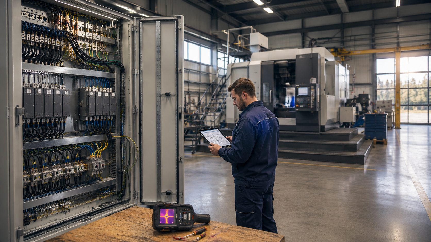 Produktionshalle mit NSHV und Techniker
