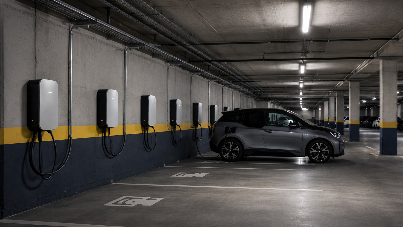Wallbox-Reihe in Tiefgarage